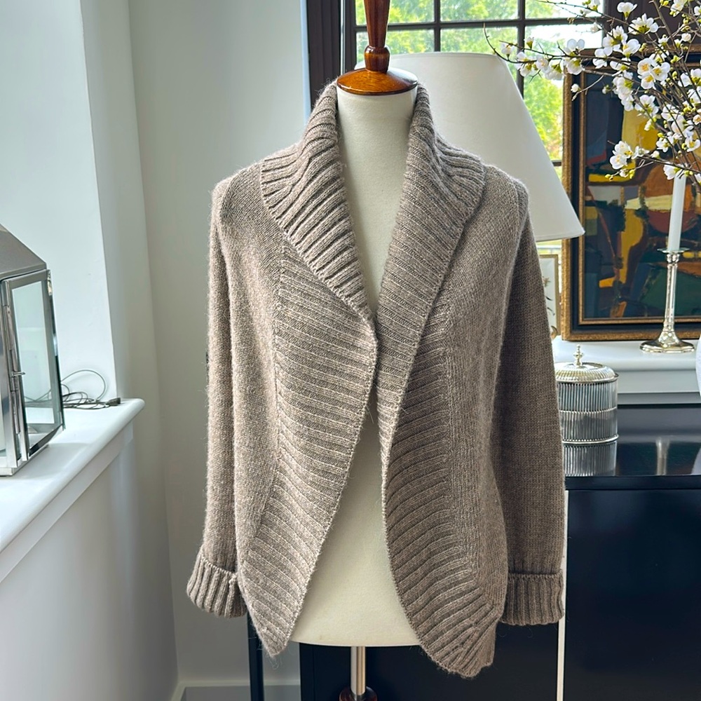 Vince Taupe Open-Front Shawl Collar Cardigan
